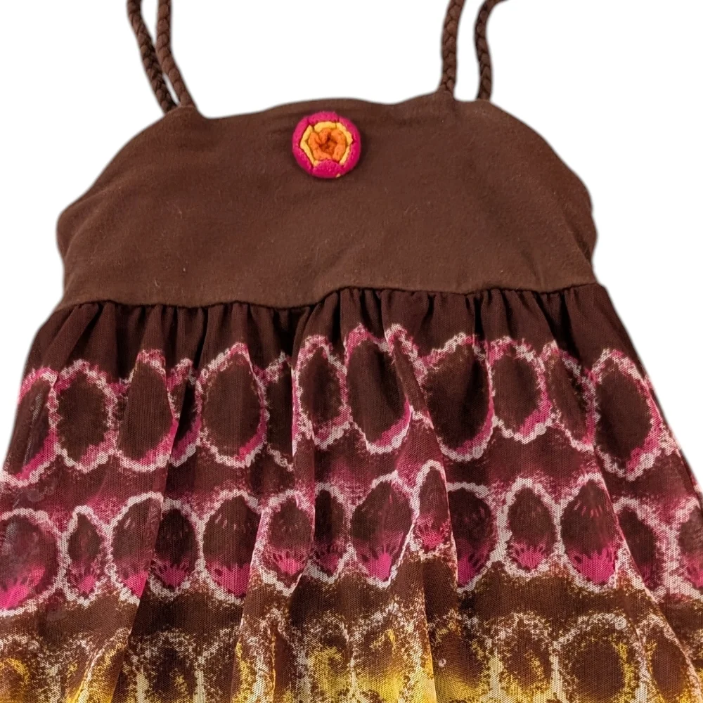 Y2K The‎ Children's Place Brown and Pink Floral Groovy Print Girls Dress 4T - Picture 5 of 8